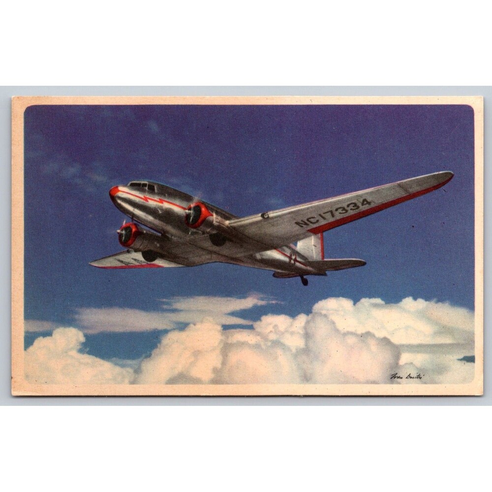 Vintage American Airlines Postcard Ivan Dmitri Art DC-3 Flagship Detroit NC17334
